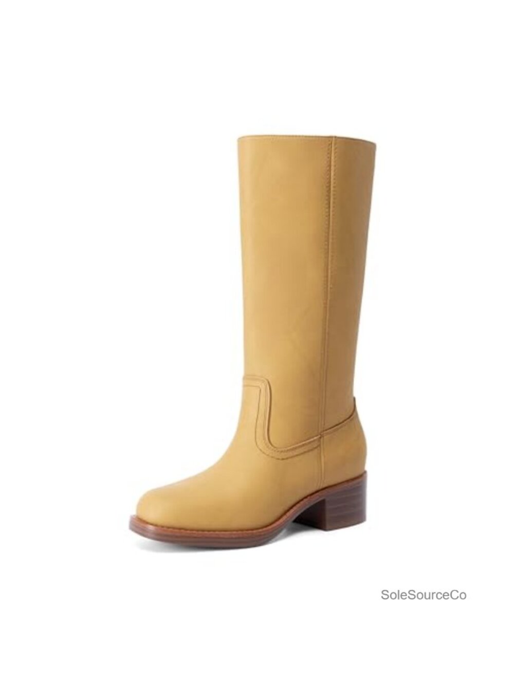 Women's Mid Calf Riding Boots Faux Leather Square Toe Block Heel